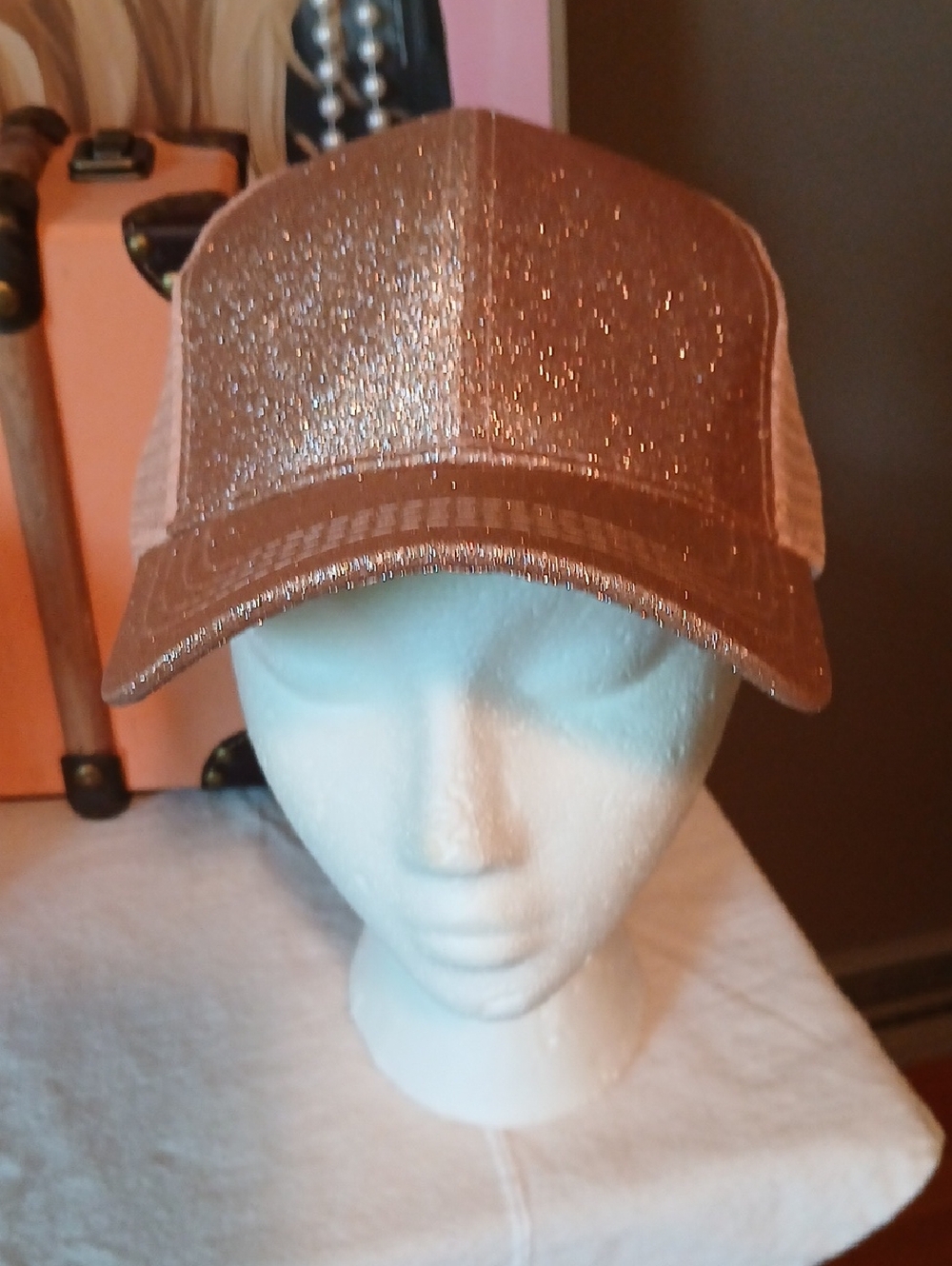 NWT! C.C Glimmer Mesh Trucker Hat in Rose Gold